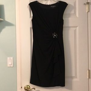 Black Ruched Dress with Cascading Ruffle